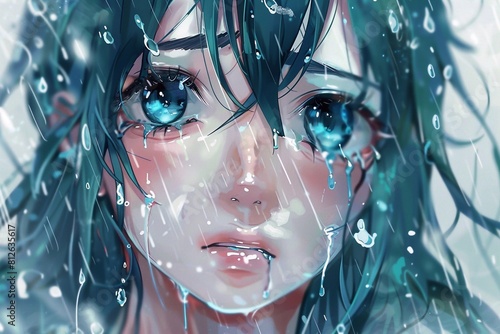 An anime girl crying, expressing deep feelings of emotional distress and sadness