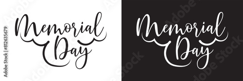 Memorial Day text. Hand drawn vector art. isolated on white and black background. pentagram logo. EPS 10