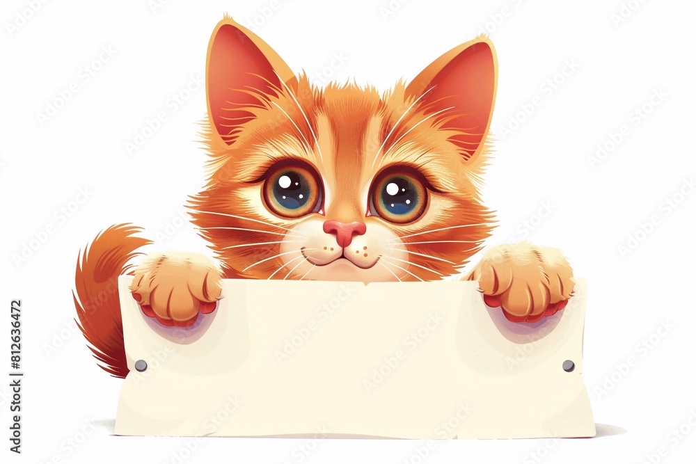 Explore the adorable antics of a cute cartoon orange kitten holding a