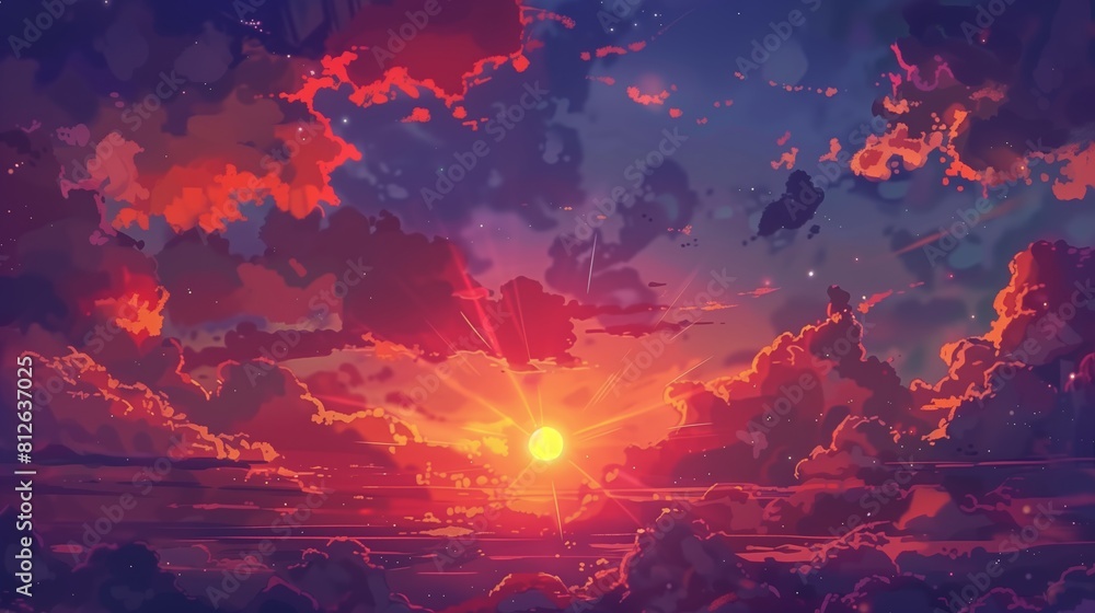 Vivid, ultra-detailed sunset amidst clouds. Vivid, ultra-detailed sunset amidst clouds.
