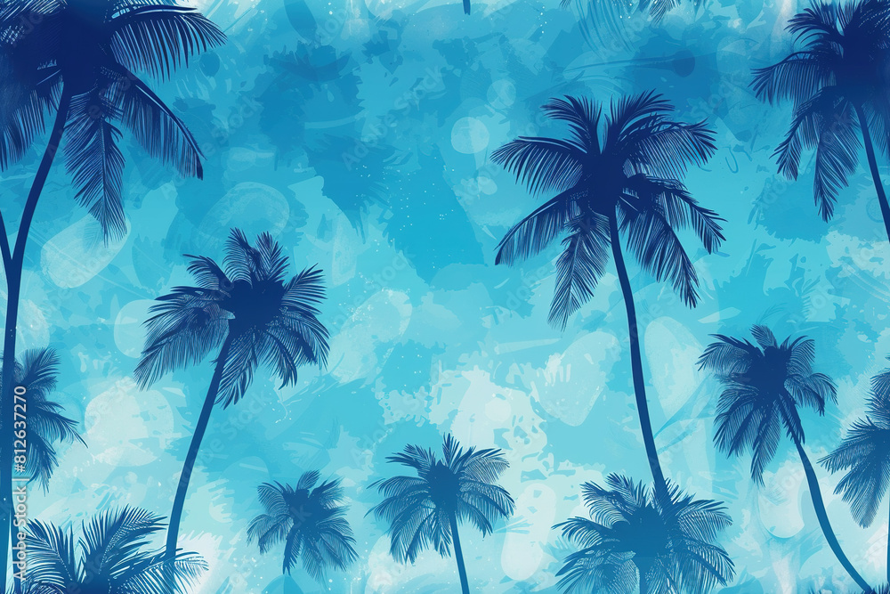 blue Palm Trees Background | Tropical Design | Vibrant blue, Exotic Flora, Coastal Beauty, Tropical Paradise, Island Vibes
