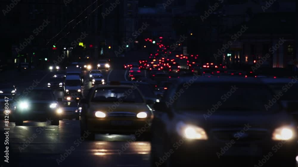 Evening car traffic at rush hour in large city, time lapse, 4k Evening car traffic at rush hour in large city, time lapse, 4k