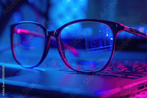 Blue Light Glasses. Black Frame Eyeglasses for Office Use. Prevent Computer Vision Syndrome © AIGen