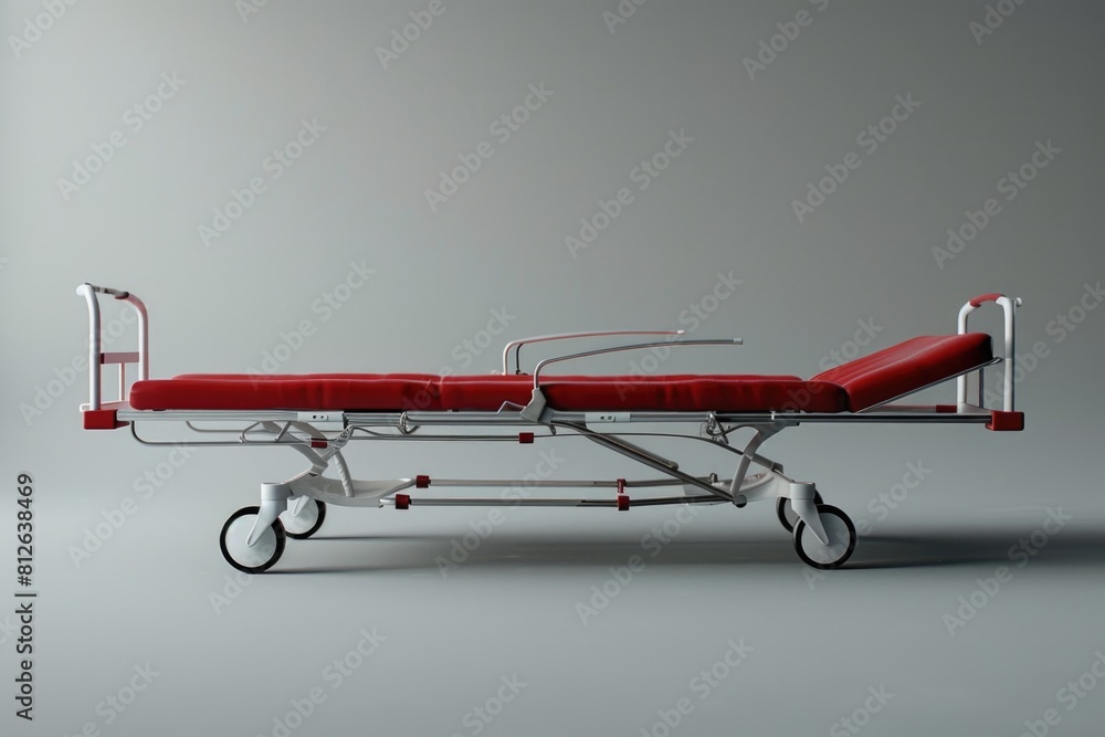 A hospital bed with a red cushion, suitable for medical and healthcare concepts A hospital bed with a red cushion, suitable for medical and healthcare concepts