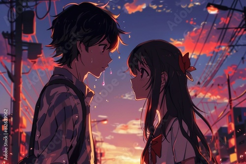 Romance and relationships of an anime couple of a girl and a man where they conduct an emotional dialogue with each other