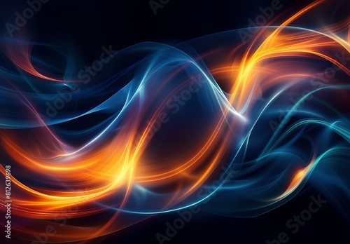 Dynamic image with swirling blue and orange smoke on a dark background, suggesting movement and energy