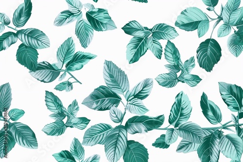 Seamless pattern with mint botany, wallpaper background. Design for clothing, bedding, underwear, pajamas, banner, textile, poster, card and scrapbook