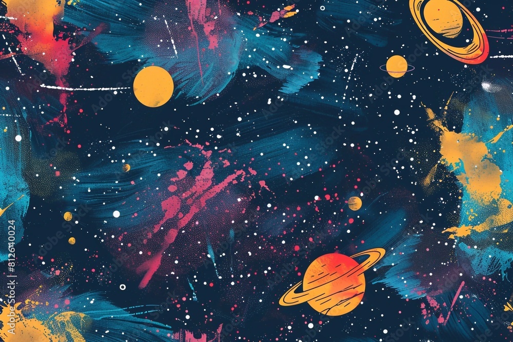 Fototapeta premium Seamless pattern with painted space, wallpaper background. Design for clothing, bedding, underwear, pajamas, banner, textile, poster, card and scrapbook