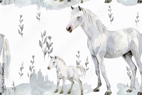 Seamless pattern with painted horse and baby horse wallpaper background. Design for clothing  bedding  underwear  pajamas  banner  textile  poster  card and scrapbook