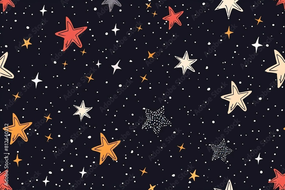 
Seamless pattern with stars, wallpaper background. Design for clothing, bedding, underwear, pajamas, banner, textile, poster, card and scrapbook