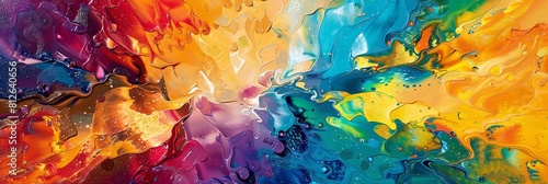 Dynamic collision of vibrant colors in fluid motion a symphony of paint splashes. Banner