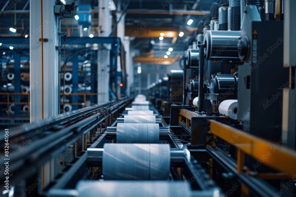 Many paper at supply unit in modern and high technology of automatic publication or printing machine Many paper at supply unit in modern and high technology of automatic publication or printing machine