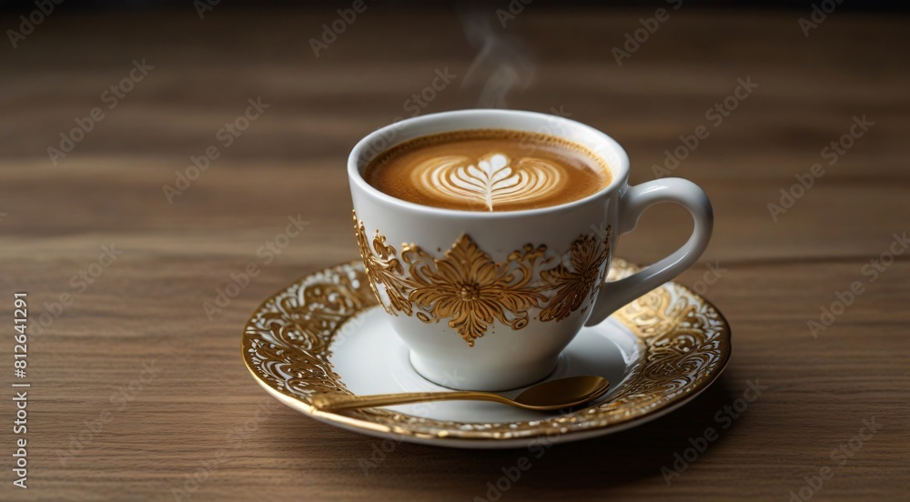 cup of coffee with a saucer and a spoon on a table, coffee cup of coffee with a saucer and a spoon on a table, coffee