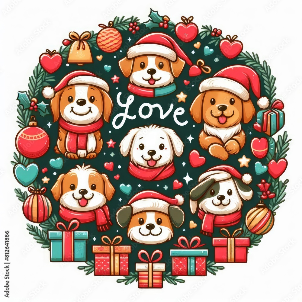 Many dogs in a circle image art lively has illustrative meaning used for printing illustrator Many dogs in a circle image art lively has illustrative meaning used for printing illustrator