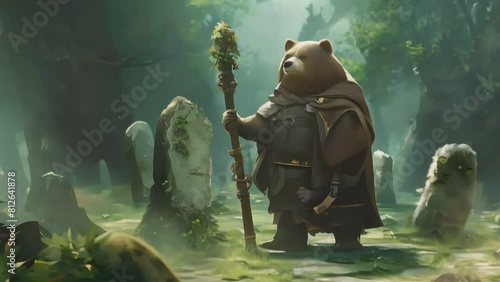 Bear Wizard Guards the Cemetery, Generative AI photo
