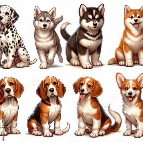 Many dogs sitting and posing image art attractive card design illustrator © can