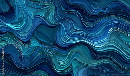 An intricate blue abstract design mimicking waves with layered  flowing lines and depth