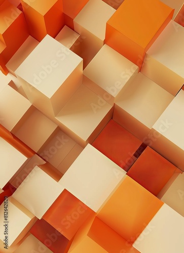 This image features a series of interconnected orange cubes creating a geometric pattern with a 3D effect