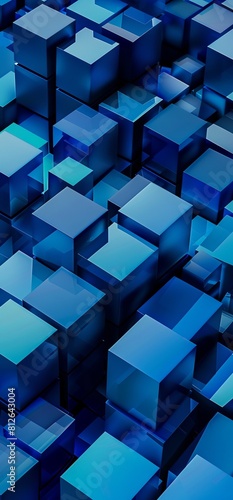 A digitally rendered pattern of interconnected blue blocks creating a dynamic and futuristic three-dimensional maze photo