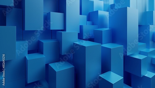 Modern blue 3D cubes creating an abstract pattern  with varying depths and heights