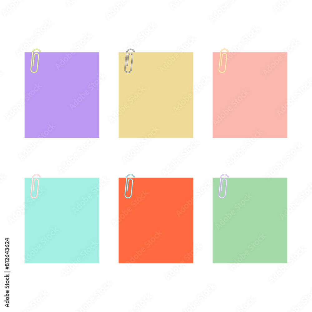 Multicolored sheets of note paper with paper clip. Multicolored sheets of note paper with paper clip.