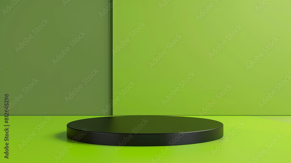 Black Round Pedestal on Green Background Black Round Pedestal on Green Background