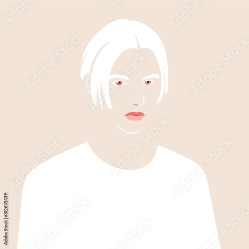 Portrait of a face of an albino man with white hair. Diversity. Fashion and beauty. Vector illustration in flat style