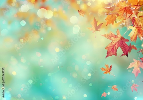 Vivid autumn leaves falling softly against a dreamy bokeh background  reflecting change and the beauty of nature