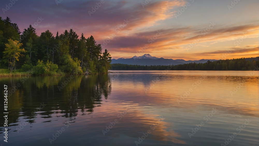 Fototapeta premium Sunset over the lake Tranquil Sunset Over Lake