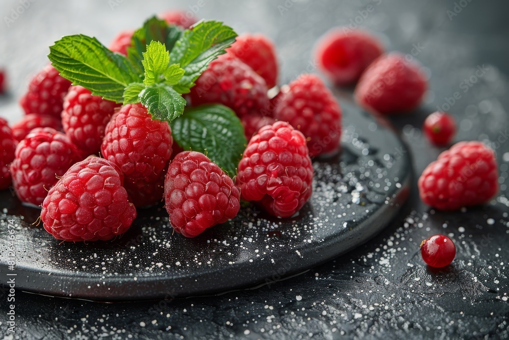 A scrumptious display of raspberries with a light dusting of confectioner's sugar A scrumptious display of raspberries with a light dusting of confectioner's sugar