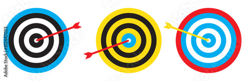 Target with arrow icon set. Archery target with arrow. Archery target with arrow isolated on transparent background. Bullseye concept vector illustration. Vector graphic EPS 10