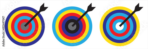 Target with arrow icon set. Archery target with arrow. Archery target with arrow isolated on transparent background. Bullseye concept vector illustration. Vector graphic EPS 10