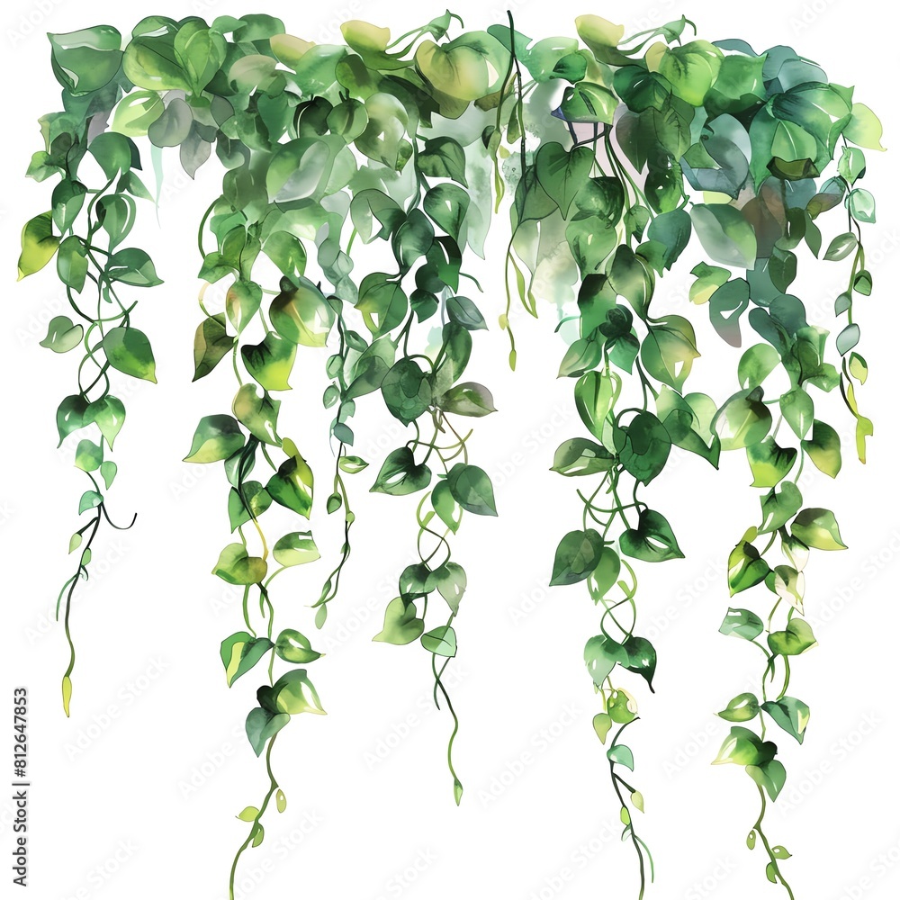 A beautiful watercolor painting of a variety of green leaves and vines. The leaves are in different shades of green. A beautiful watercolor painting of a variety of green leaves and vines. The leaves are in different shades of green.