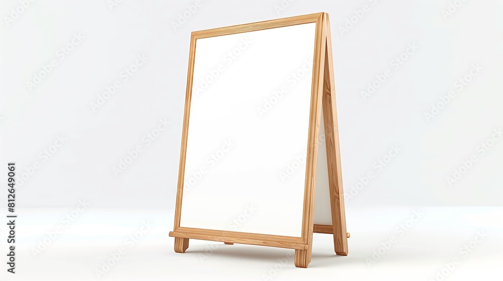 A-frame banner mockup with a blank wooden frame isolated on a white background. A-frame banner mockup with a blank wooden frame isolated on a white background.