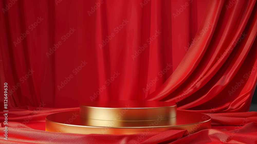 Elegant Gold Pedestal on Red Background Elegant Gold Pedestal on Red Background