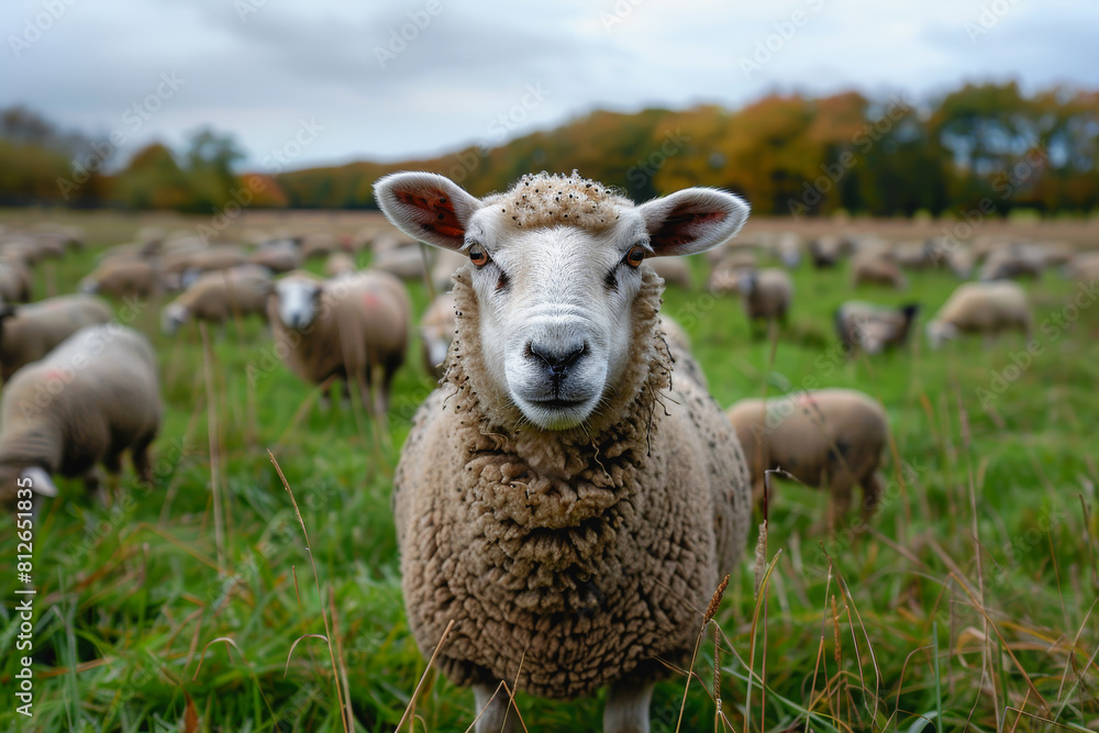 Fototapeta premium sheep with a farm landscape