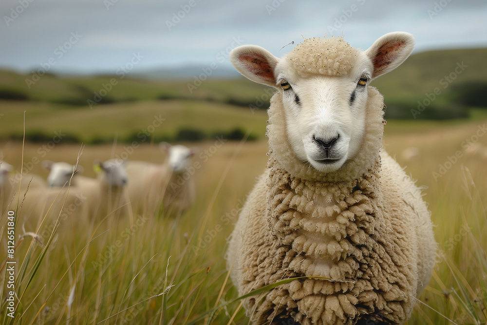 Fototapeta premium sheep with a farm landscape
