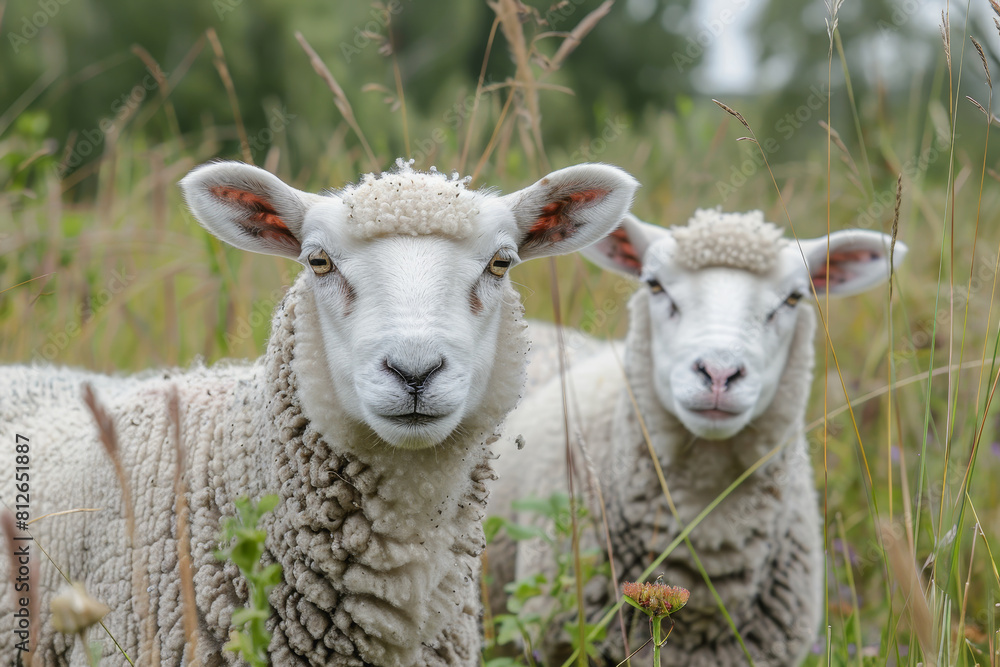 sheep with a farm landscape sheep with a farm landscape