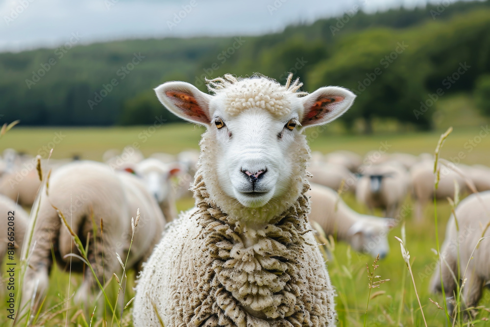 Fototapeta premium sheep with a farm landscape