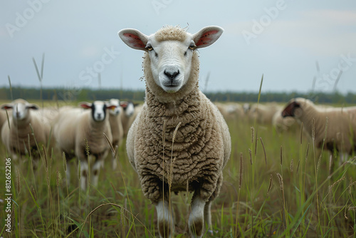 sheep with a farm landscape