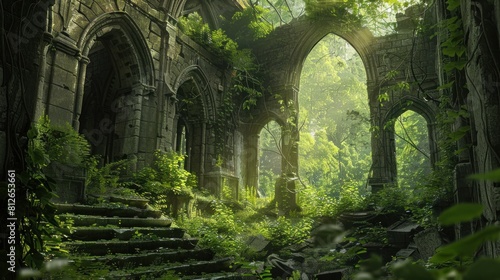 Overgrown ruin in beautiful fantasy world