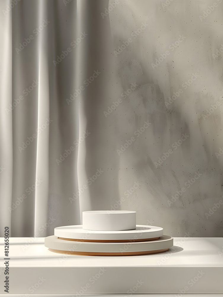 Empty white room rendered 3d cylinder podium or product display stand surrounded geometric shape vector rendering. stage for show product. minimal scene for mockup. Generative Ai. Empty white room rendered 3d cylinder podium or product display stand surrounded geometric shape vector rendering. stage for show product. minimal scene for mockup. Generative Ai.