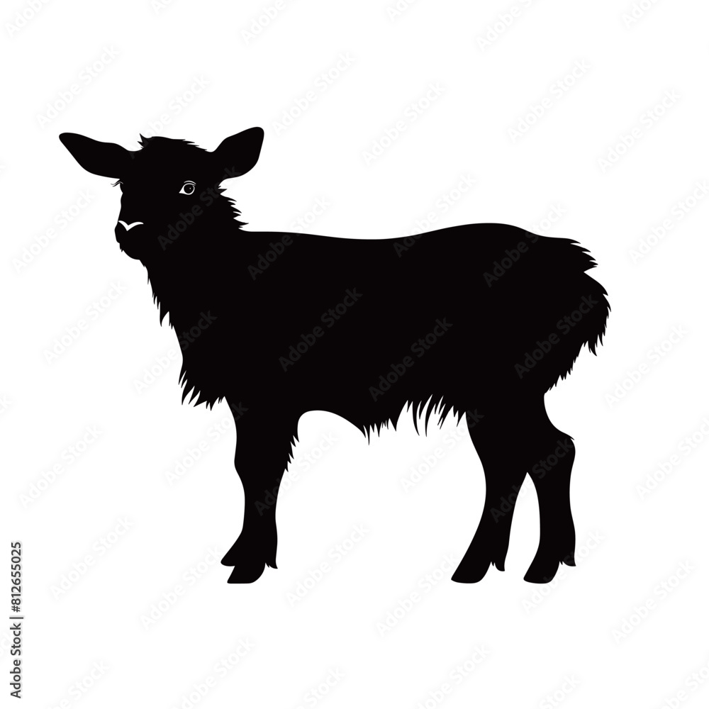 Small goat farm animal black vector silhouettes isolated on white background