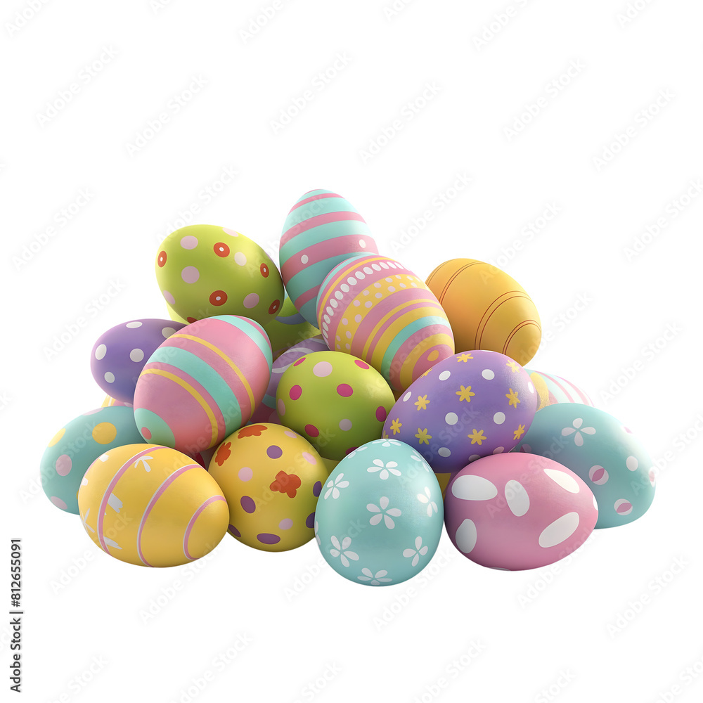 pile of Easter eggs isolated on transparent background Generative Ai.