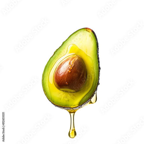 oil dripping from avocado fruit isolated on transparent background Generative Ai. photo