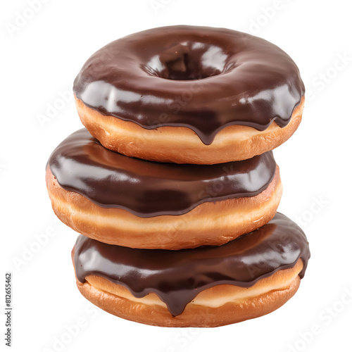 stacked chocolate donuts isolated on transparent background Generative Ai.