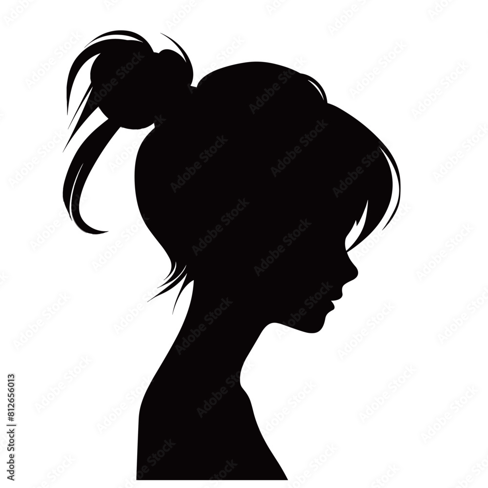Girl avatar icon black vector silhouettes isolated on white background