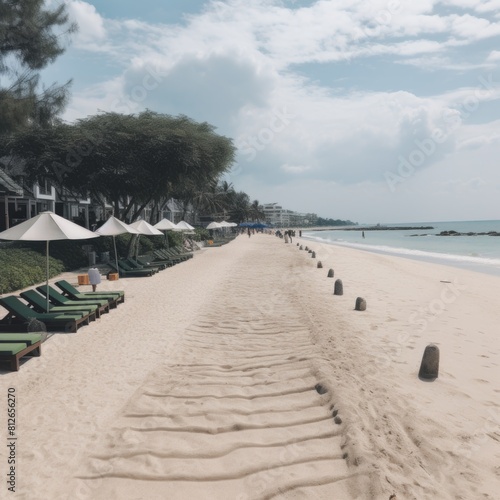Summer beach of the sea or ocean. Holidays at the resort. AI generative. © PROKOPYCH