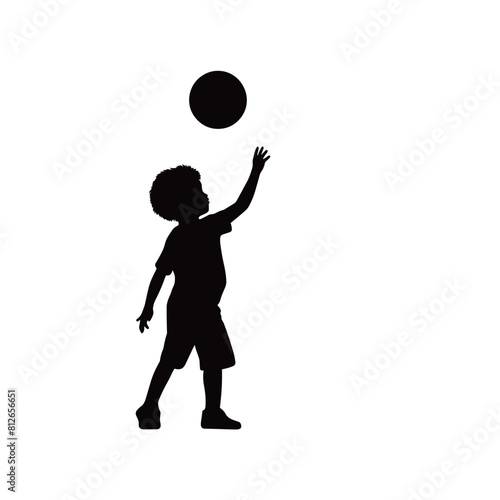 A child plays with a ball black vector silhouettes isolated on white background