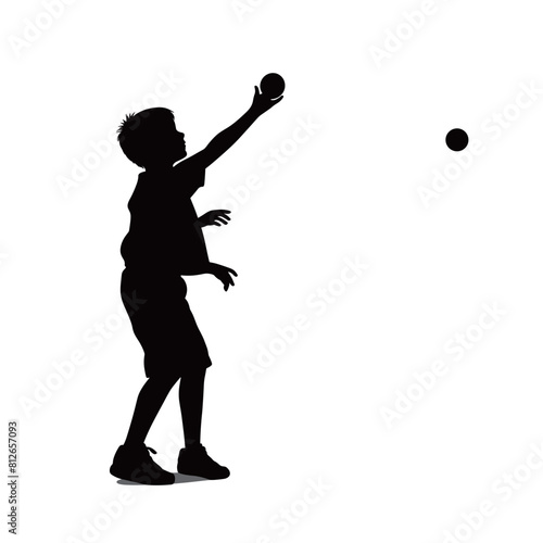 A kid plays catch black vector silhouettes isolated